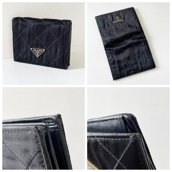Prada quilted nylon triangle logo lambskin leather bifold wallet - Picture 2 of 11